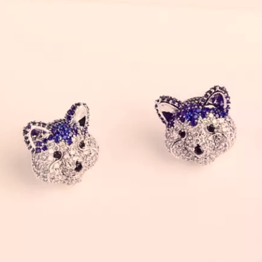 Adorable Huskie dog earrings w/CZ and gem stones